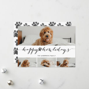 Cartão De Festividades Colagem de 4 Fotos de Pet Natal Feliz com Aquarela