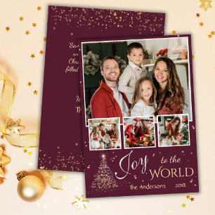 Cartão De Festividades Colagem de 4 fotos Joy ao mundo simples Natal
