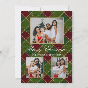 Cartão De Festividades Colagem de 4 Fotos Natalino Xadrez Búfalo Verde Ve