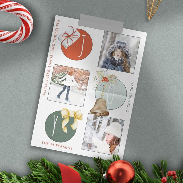 Cartão De Festividades Colagem de 4 fotos retro Natal moderno (Criador carregado)
