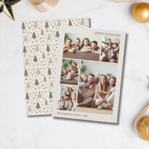 Cartão De Festividades Colagem de 5 Fotos de Natal Família Neutro
