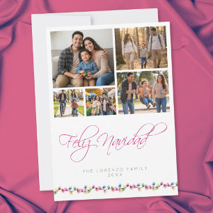 Cartão De Festividades Colagem de 5 Fotos Moderna Feliz Navidad Luzes Col