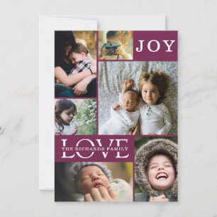 Cartão De Festividades Colagem de 6 Fotos da Família com Blocos de Cor em