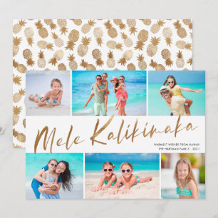 Cartão De Festividades Colagem de 6 Fotos Natal Ouro Mele Kalikimaka Ho