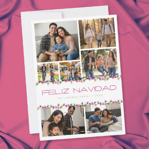 Cartão De Festividades Colagem de 7 Fotos Moderna Feliz Navidad Luzes