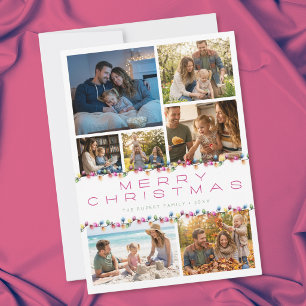 Cartão De Festividades Colagem de 7 Fotos Natalino Moderno com Luzes