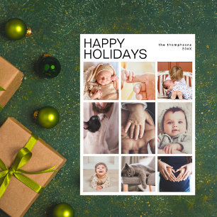 Cartão De Festividades Colagem de 9 Fotos de Revisão do Ano Minimalista S