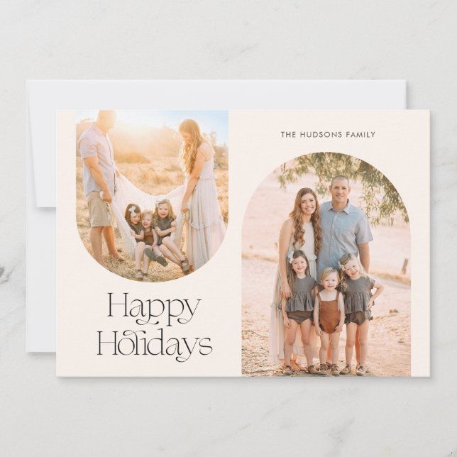 Cartão De Festividades Colagem de Caligrafia Negra com Arco Moderno Holid (Frente)