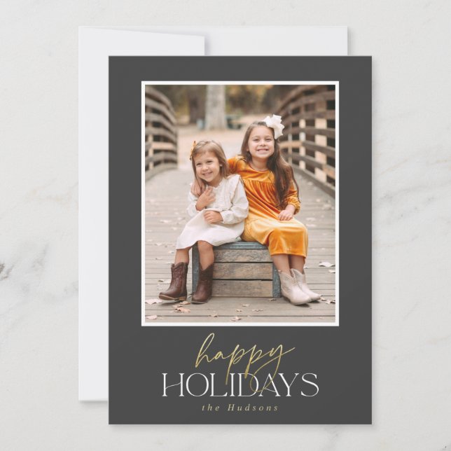 Cartão De Festividades Colagem de férias de script Dourado elegante (Frente)