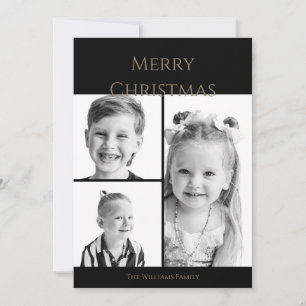 Cartão De Festividades Colagem de Foto Preto e Branco Simples de Natal