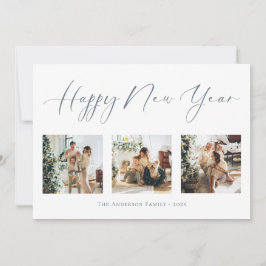 Cartão De Festividades Colagem de Fotografias Azul e Dusty com feliz ano 