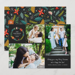 Cartão De Festividades Colagem de Fotografias Bold Floral e Pine Wreath 3