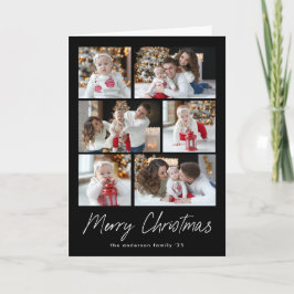 Cartão De Festividades Colagem de Fotografias com Script 6 de Natal Preto