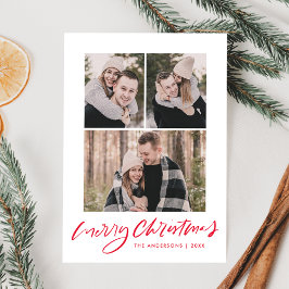 Cartão De Festividades Colagem de Fotografias com Script Vermelho 3 Feliz