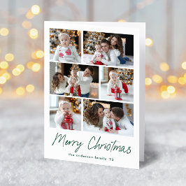 Cartão De Festividades Colagem de Fotografias com Serez Verde Feliz Natal
