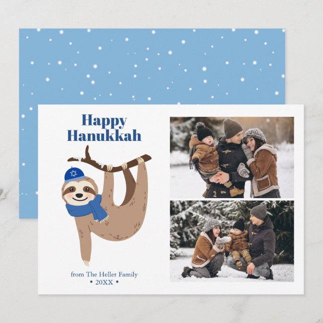 Cartão De Festividades Colagem de Fotografias Cute Hanukkah Sloth 2 (Frente/Verso)