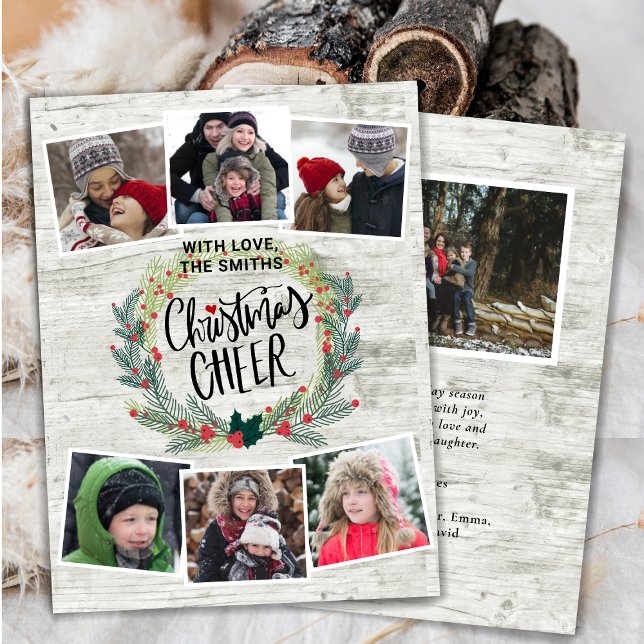 Cartão De Festividades Colagem de Fotografias de Madeira Branca Rústica F (Criador carregado)