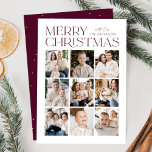 Cartão De Festividades Colagem de Fotografias de Natal Moderno 9<br><div class="desc">Cartões de foto de Natal moderno com "Feliz Natal", exibido no topo da design com a inscrição do vinho em moda com fundo branco. Uma colagem de fotos de 9 fotos é mostrada abaixo em um layout no estilo grade. Personalize o cartão de Natal multifoto com seu nome de família....</div>