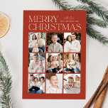 Cartão De Festividades Colagem de Fotografias de Natal Moderno 9<br><div class="desc">Cartões de foto de Natal moderno com "Feliz Natal" exibido no topo da design em letras brancas em moda com fundo de ferrugem. Uma colagem de fotos de 9 fotos é mostrada abaixo em um layout no estilo grade. Personalize o cartão de Natal multifoto com seu nome de família. A...</div>