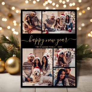 Cartão De Festividades Colagem de Fotografias do Feliz ano novo Elegante 