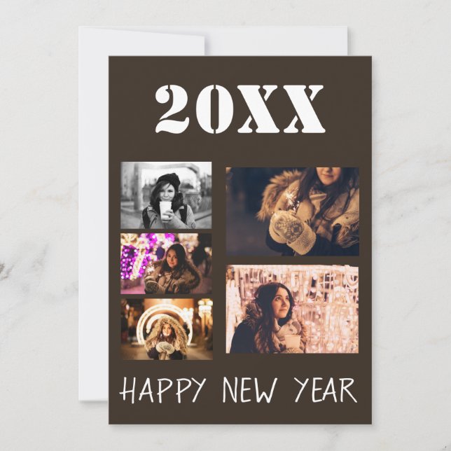 Cartão De Festividades Colagem de Fotografias do Modern Feliz ano novo 5 (Frente)