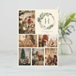 Cartão De Festividades Colagem de Fotografias do Monograma da Wreath de N