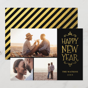 Cartão De Festividades Colagem de Fotografias Faux Foil 3 do feliz ano no