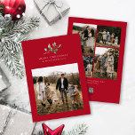 Cartão De Festividades Colagem de Fotografias Floral de 5 Aquelas Cores d<br><div class="desc">O Cartão Feriado Floral de Cinco Fotografias da Watercolor de Natal apresenta uma bela ilustração em aquarela do verde sazonal e das amoras sagradas,  juntamente com cinco fotografias.</div>