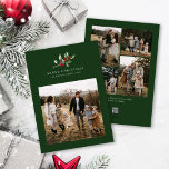 Cartão De Festividades Colagem de Fotografias Floral de 5 Aquelas Cores d<br><div class="desc">O Cartão Feriado Floral de Cinco Fotografias da Watercolor de Natal apresenta uma bela ilustração em aquarela do verde sazonal e das amoras sagradas,  juntamente com cinco fotografias.</div>