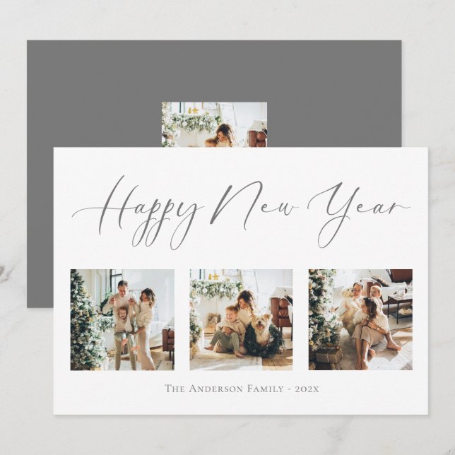 Cartão De Festividades Colagem de Fotografias Múltiplas da Cinza de Scrip (Frente/Verso)