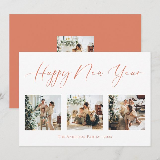Cartão De Festividades Colagem de Fotografias Múltiplas Laranja do feliz  (Frente/Verso)