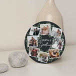 Cartão De Festividades Colagem de Fotografias Naturalmente Joyful Waterco<br><div class="desc">Envie cartões de natal para amigos e familiares em estilo chic com nossos elegantes cartões de colagem de fotos em uma forma redonda única. Uma coroa de verde-escuro pintada com imagens negras de cor d'água, oito de suas fotos quadradas favoritas organizadas em um layout de colagem com "Saudações da Estação"...</div>