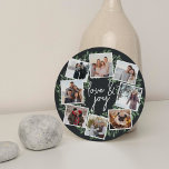 Cartão De Festividades Colagem de Fotografias Naturalmente Joyful Waterco<br><div class="desc">Envie cartões de natal para amigos e familiares em estilo chic com nossos elegantes cartões de colagem de fotos em uma forma redonda única. Uma coroa de escuridão verde pintada com aquarela molhada quadros oito de suas fotos quadradas favoritas organizadas em uma colagem com "Amor e Joy" no centro. Personalize...</div>