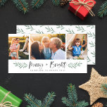 Cartão De Festividades Colagem de Fotografias Pineneedle e Bright Modern<br><div class="desc">Apresentando folhas pintadas de agulha de pinheiro,  script de pincel e 3 colagens de fotos.</div>