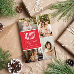 Cartão De Festividades Colagem de Fotografias Red Christmas Four<br><div class="desc">Esta placa de Feriado de 4 Fotos apresenta uma colagem de fotos e um padrão poka-dot back design. Todo texto é completamente personalizável.</div>