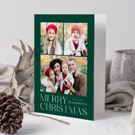 Cartão De Festividades Colagem de Fotografias Verde de Natal Moderno 7