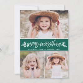 Cartão De Festividades Colagem de Fotografias Verdes em Ramais de feliz T