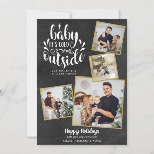 Cartão De Festividades Colagem de Fotos 4 Boho de Natal em Quadro Negro