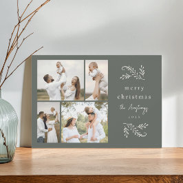 Cartão De Festividades Colagem de Fotos 4 Botânica Verde e Creme