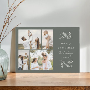 Cartão De Festividades Colagem de Fotos 4 Botânica Verde e Creme