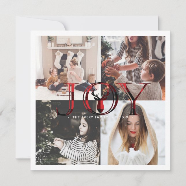 Cartão De Festividades Colagem de Fotos 4 Joy Plaid (Frente)