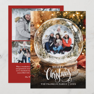 Cartão De Festividades Colagem de Fotos 4 Natal em Globo de Neve Rústico