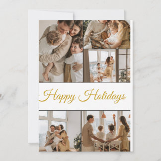 Cartão De Festividades Colagem de Fotos 5 Feliz Natal Moderno em Dourado