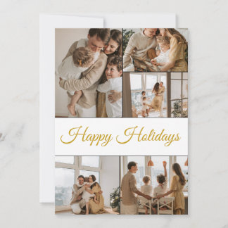 Cartão De Festividades Colagem de Fotos 5 Feliz Natal Moderno em Dourado