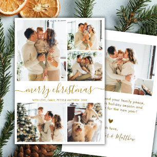 Cartão De Festividades Colagem de Fotos 5 Moderno Script Natal Dourado Br