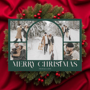 Cartão De Festividades Colagem de Fotos Arco Feliz Natal Vintage Verde