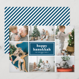 Cartão De Festividades Colagem de Fotos Azul Feliz Hanukkah Typografia