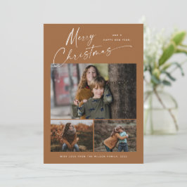 Cartão De Festividades Colagem de Fotos Boho Feliz Natal Branco Script 3