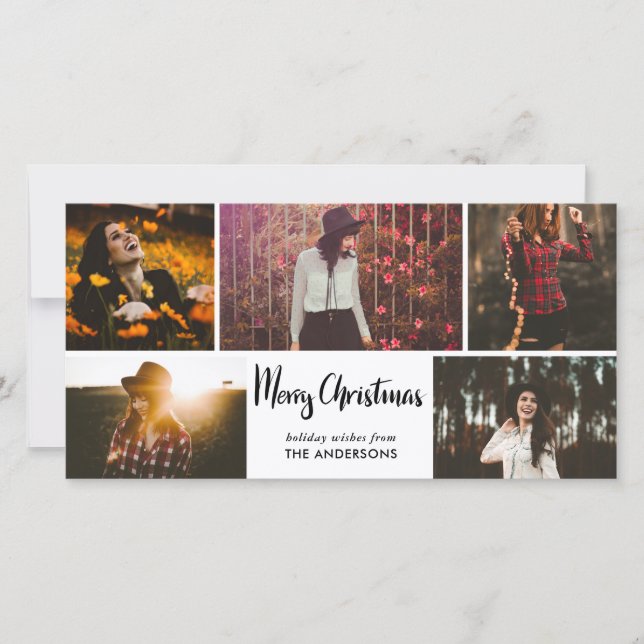 Cartão De Festividades Colagem de Fotos Cinco Feriados de Script Feliz Na (Frente)