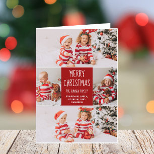 Cartão De Festividades Colagem de Fotos Clássica da Família de Natal Verm
